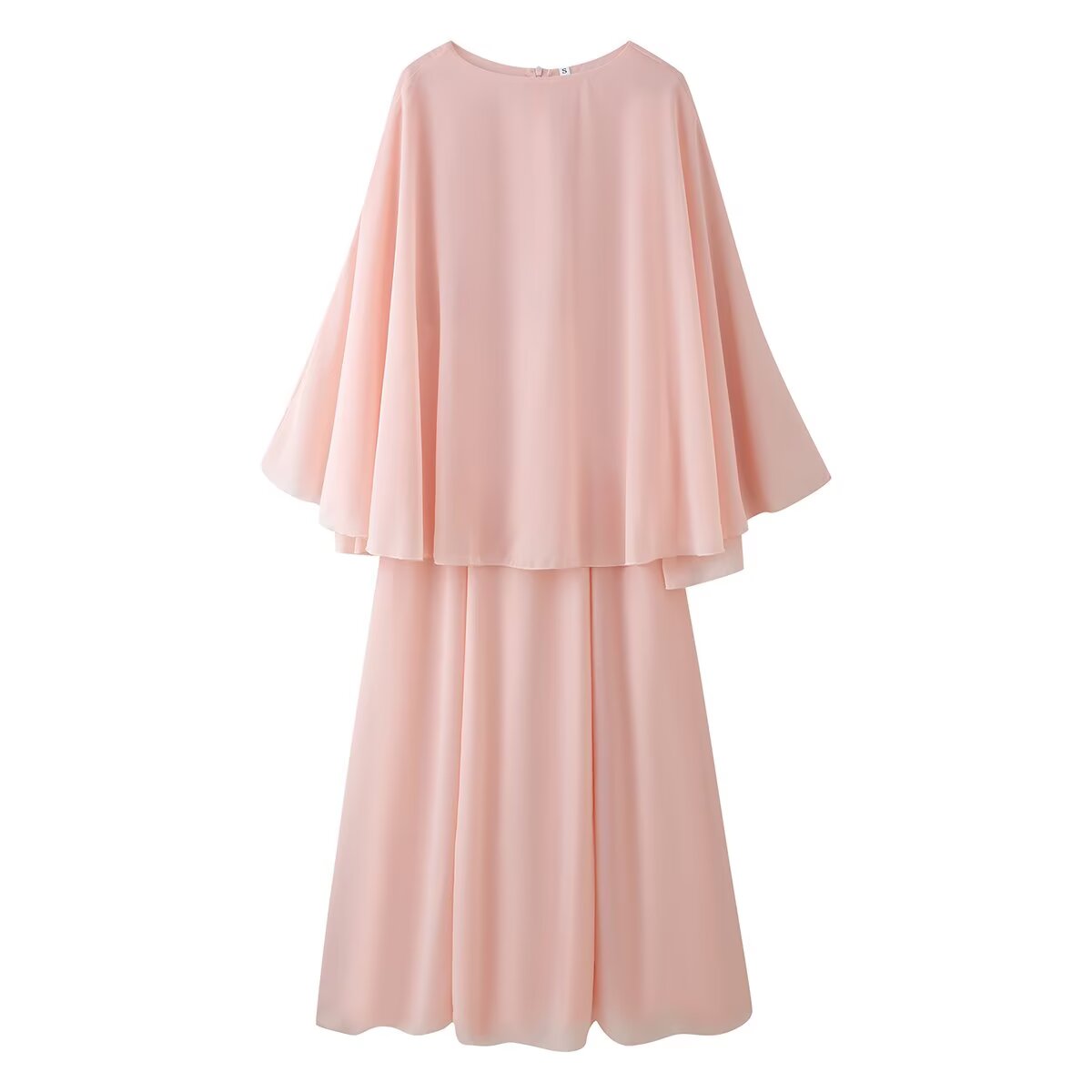 Women Summer round Neck Loose Elegant Elegant Long Sleeved Shawl Dress