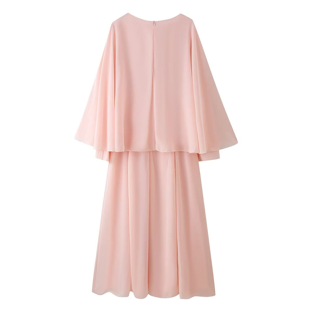 Women Summer round Neck Loose Elegant Elegant Long Sleeved Shawl Dress