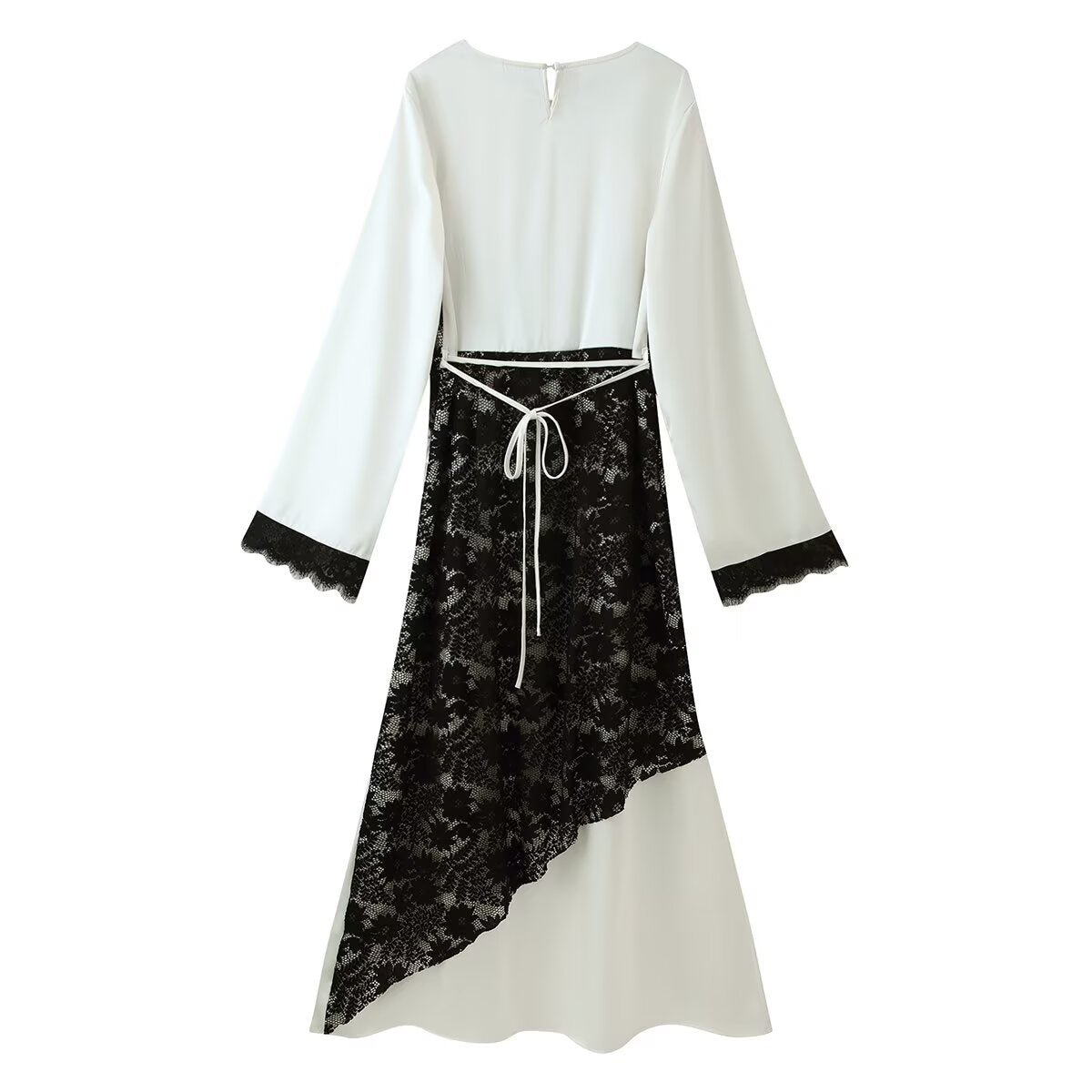 Women Clothing Summer Personalized Lace Stitching Tied Maxi Dress