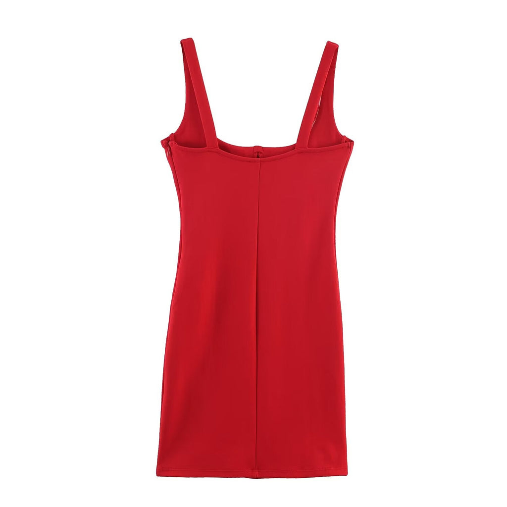 Women Clothing Solid Color Strap Short Dress