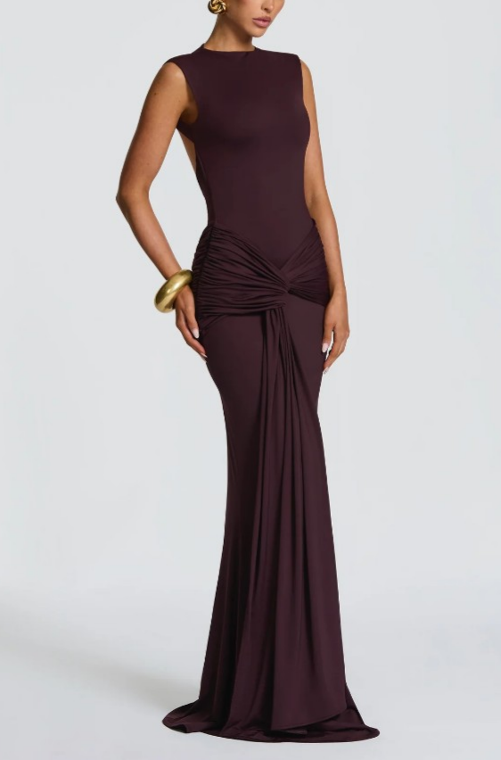 Women Clothing Summer Irregular Asymmetric Slim Fit Ruched round Neck Sleeveless Dress