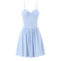 Summer Women Clothing French Elegant Sweet V neck Fitted Waist Pleated Design Solid Color Strap Dress