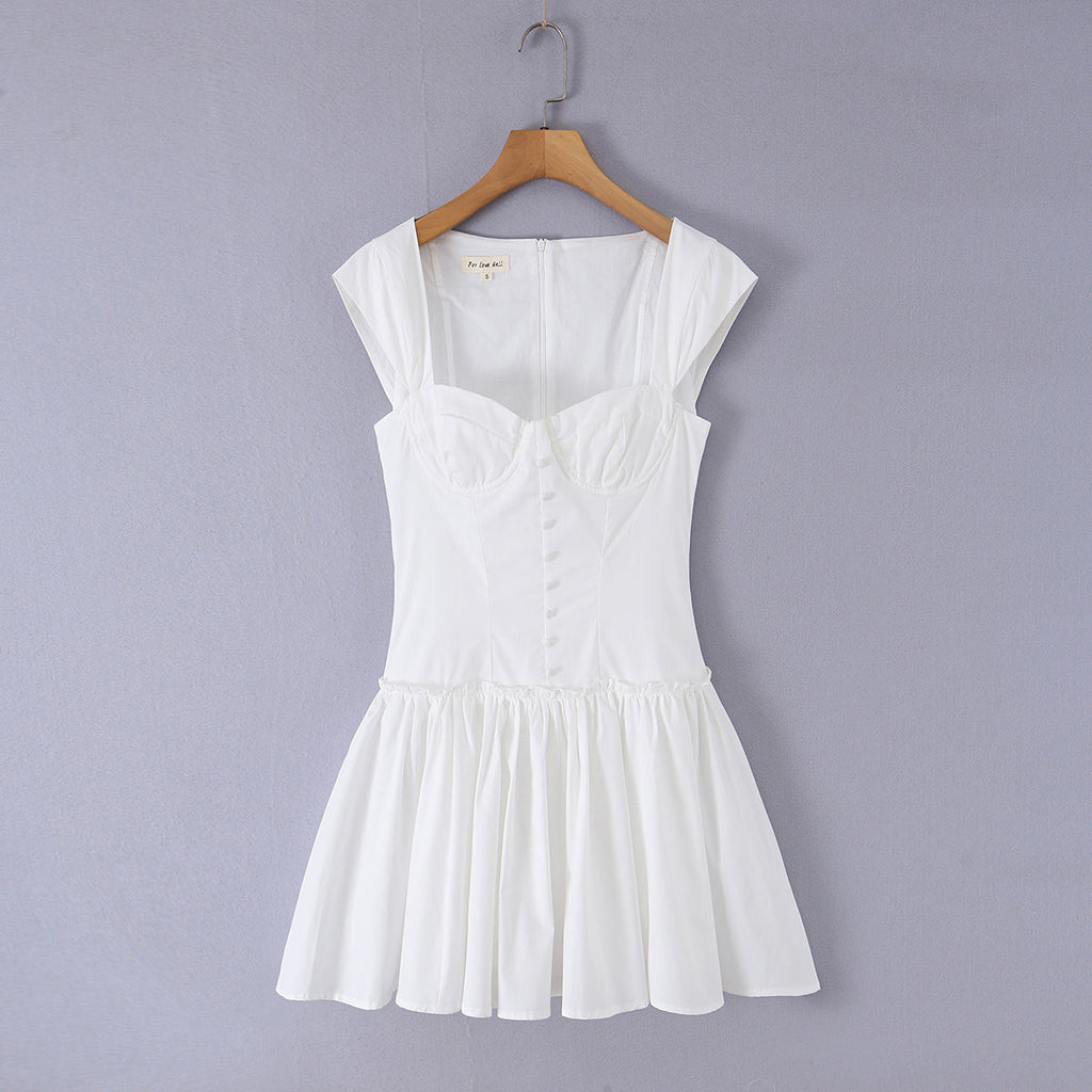 Sweet Romantic Gentle First Love Slim White Dress Design Square Neck Cinched Pettiskirt Dress