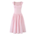 French Sweet Pink Boning Corset Strap Dress Cocktail Formal Mid Length Dress Women Summer