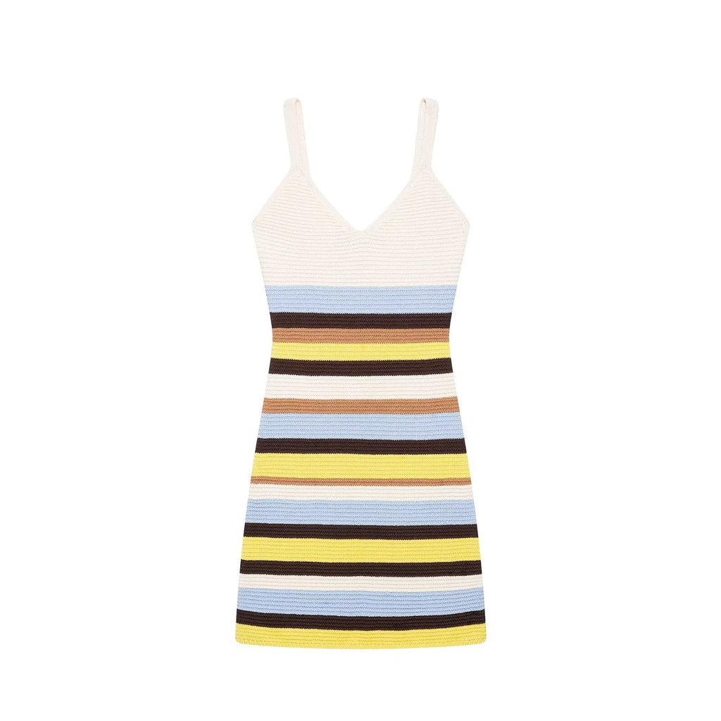 Women Clothing Women Striped Knitted Short Strap Dress