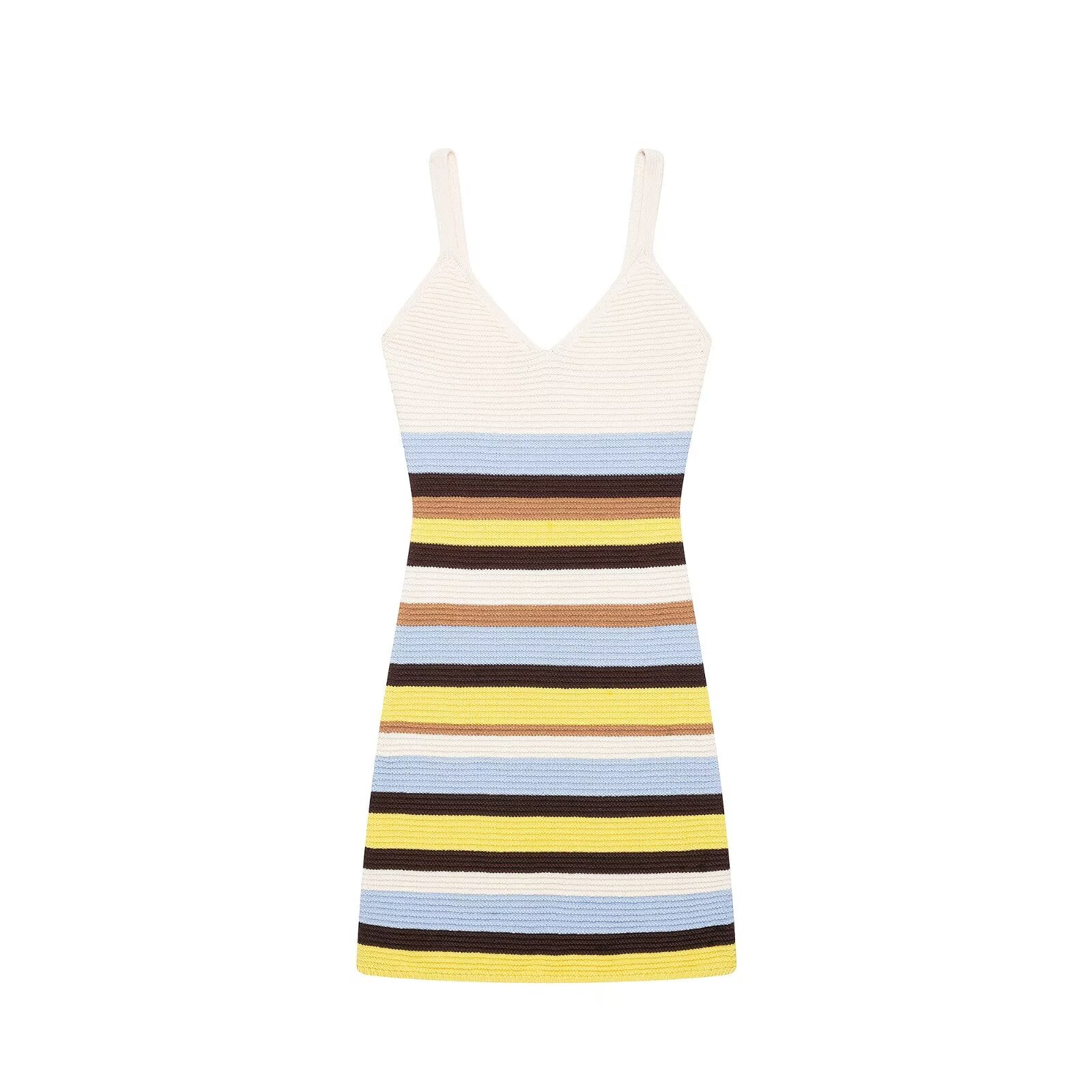 Women Clothing Women Striped Knitted Short Strap Dress