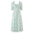 Summer Small Floral Drawstring Lace Scoop Smocking Tight Waist Dress
