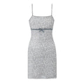 Spring Women French Leopard Bow Mesh Square Collar Suspenders Short Dress