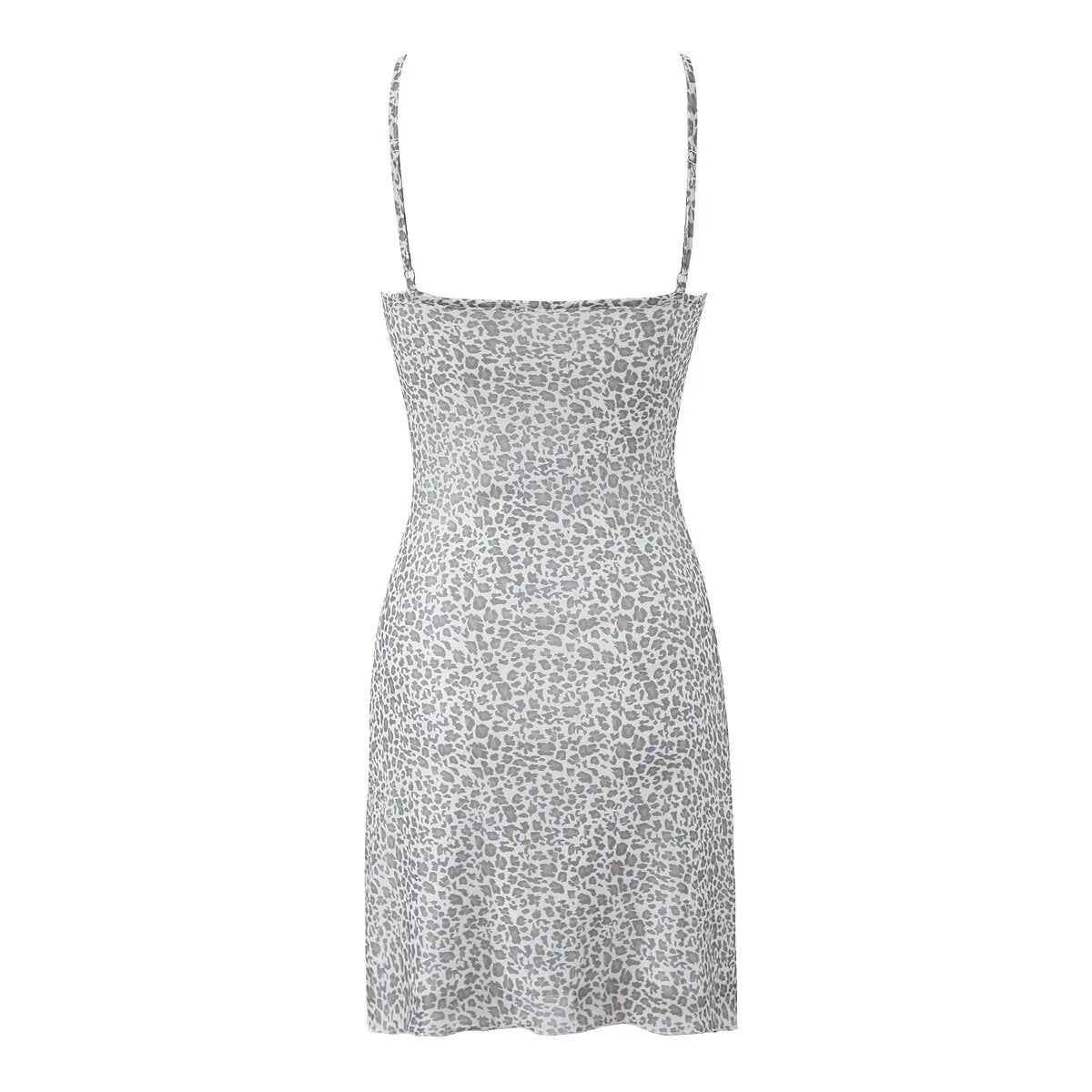 Spring Women French Leopard Bow Mesh Square Collar Suspenders Short Dress