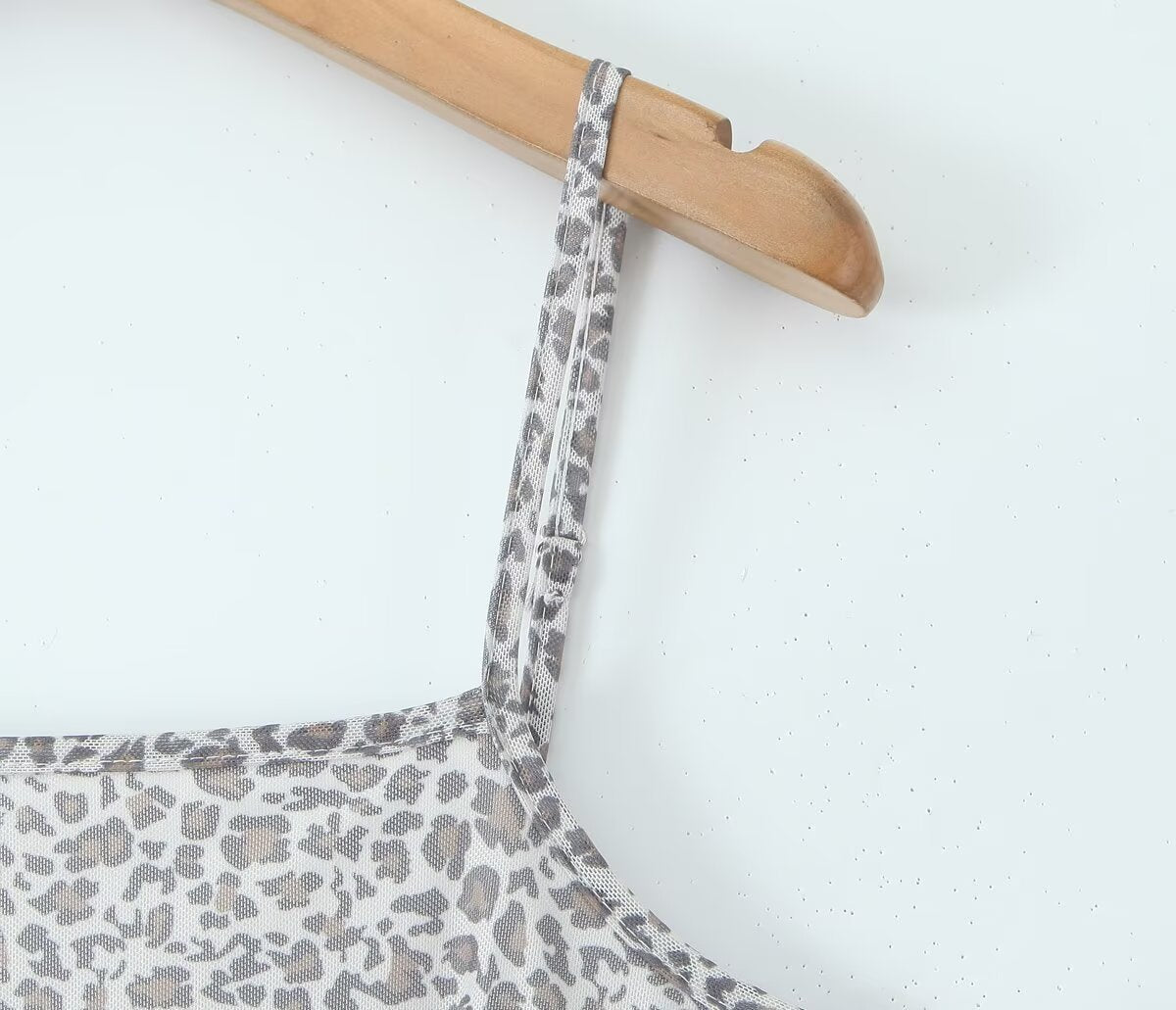 Spring Women French Leopard Bow Mesh Square Collar Suspenders Short Dress