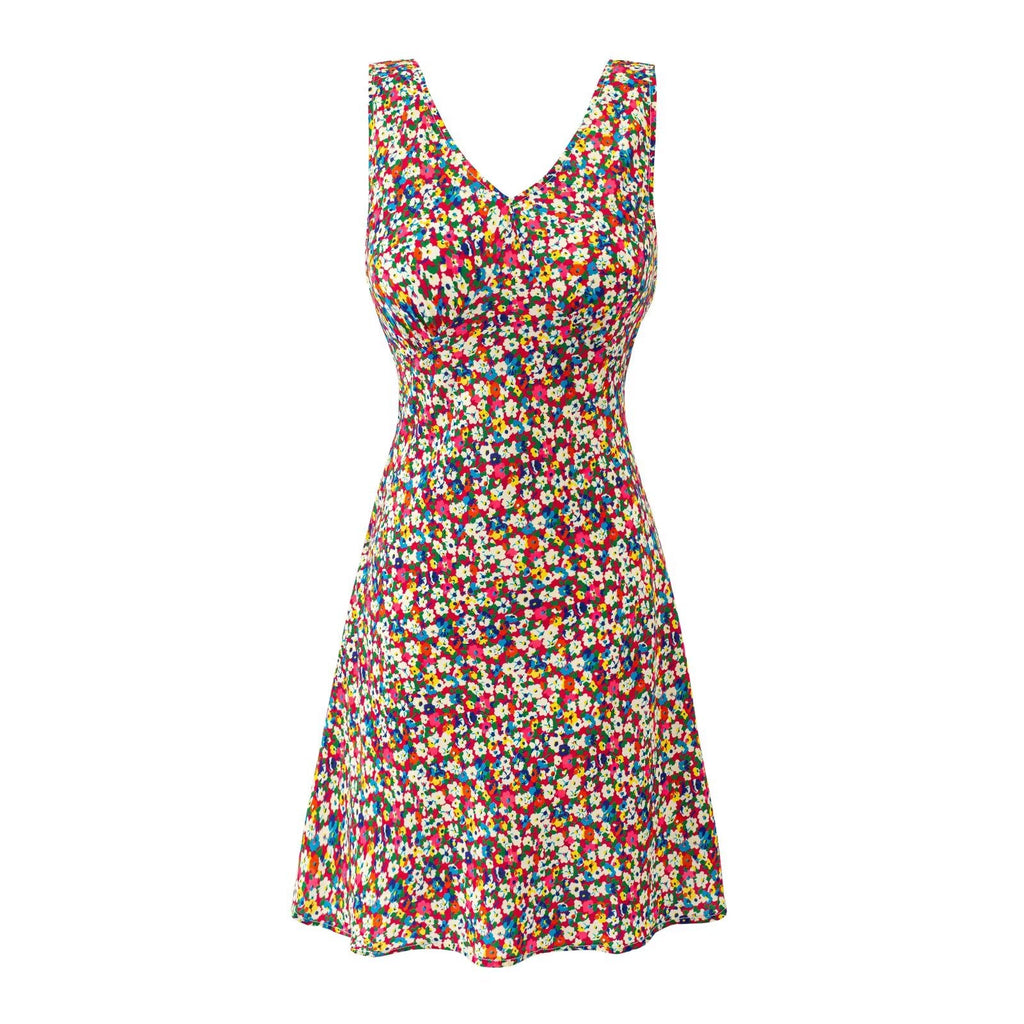 Summer Sweet Spicy Super Beautiful Floral Slim Fitting Slimming Sleeveless V eck Dress Short Dress