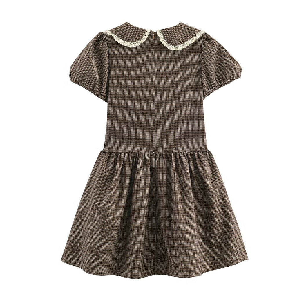 Women Clothing Summer Sweet Cute Anti Aging Plaid Collared Dress