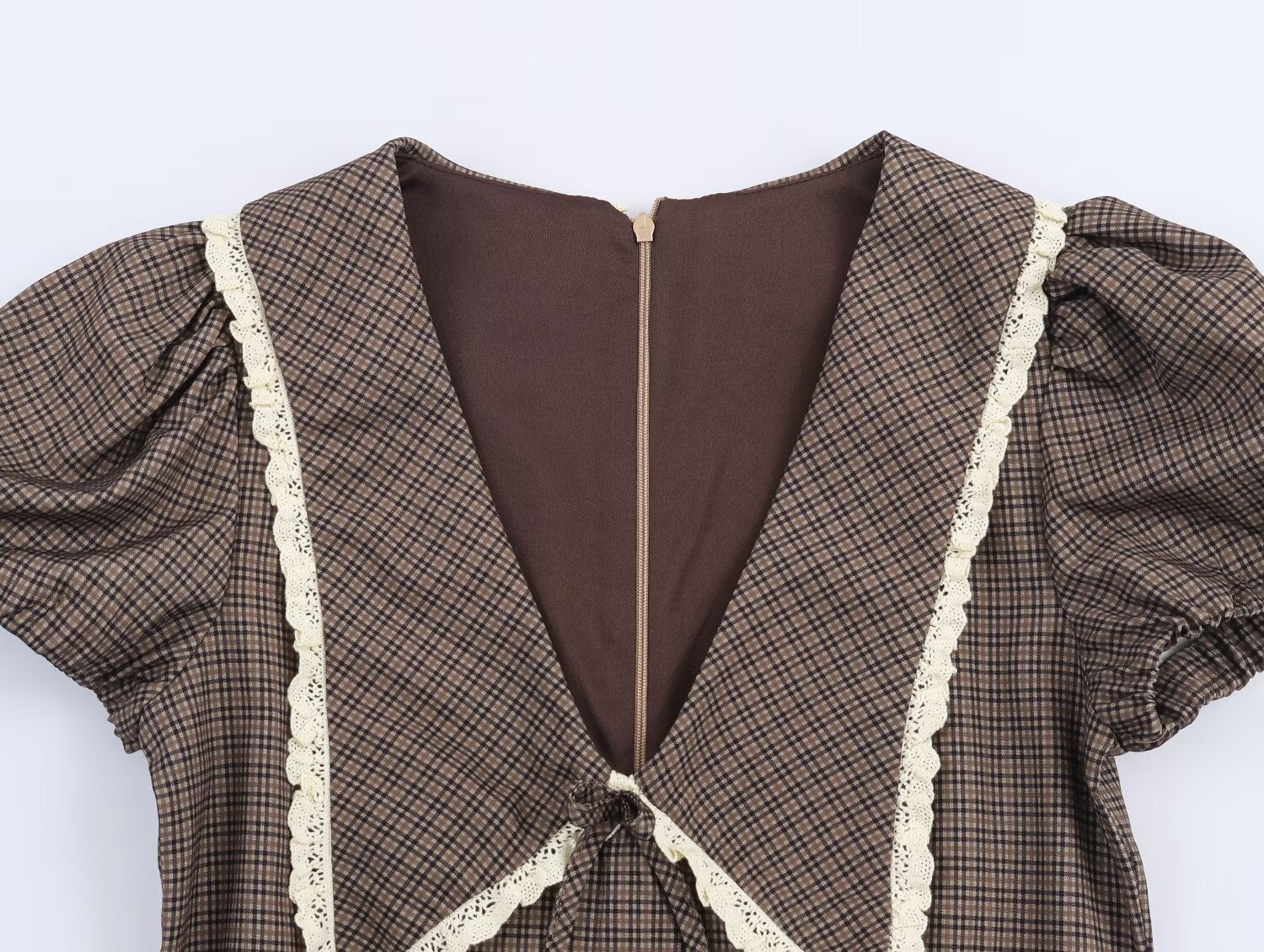 Women Clothing Summer Sweet Cute Anti Aging Plaid Collared Dress