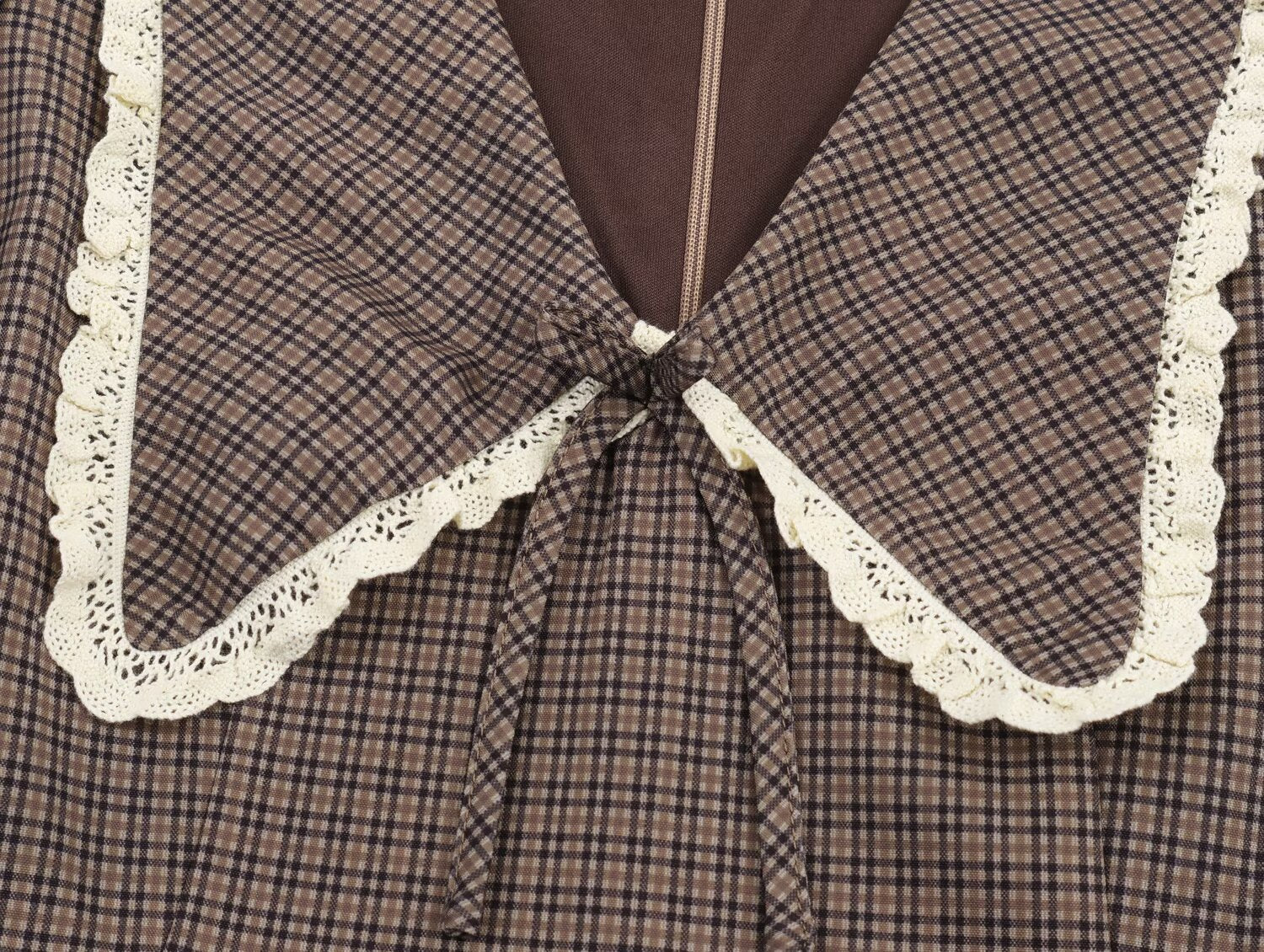 Women Clothing Summer Sweet Cute Anti Aging Plaid Collared Dress