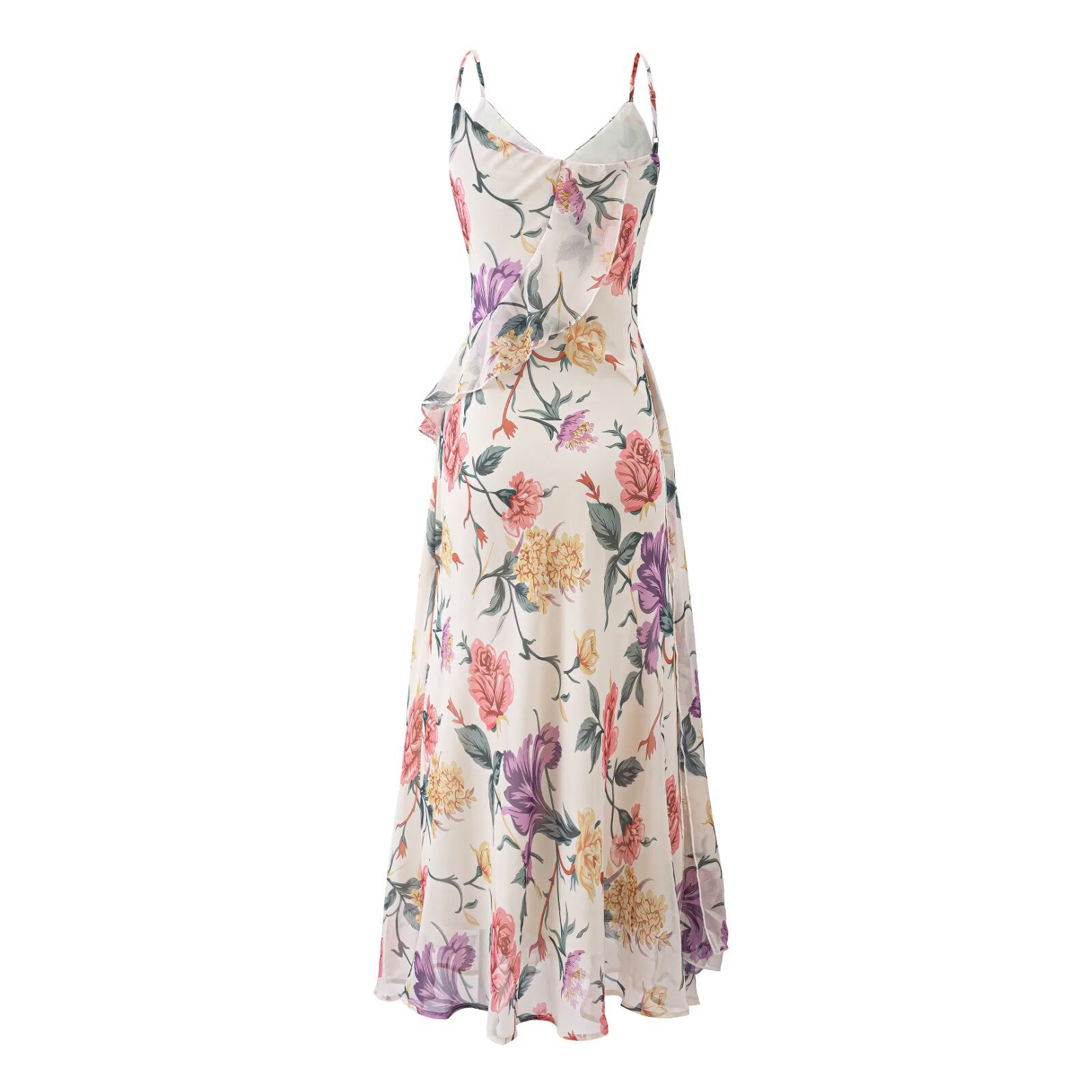 Super Beautiful Gentle Elegance Retro Printed Dress Vacation Ruffled Spaghetti Straps Dress