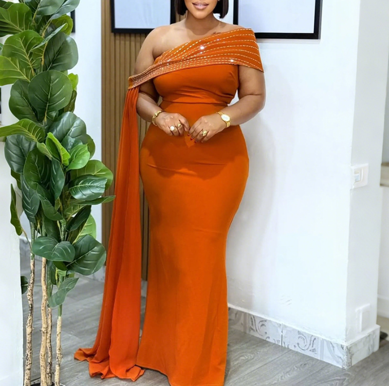 Sloping Shoulder Dress Sexy Sheath Slim Dress Maxi Dress Women