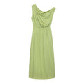 Women Slanted Shoulder One Shoulder Sleeveless Waist Cinching Long Dress