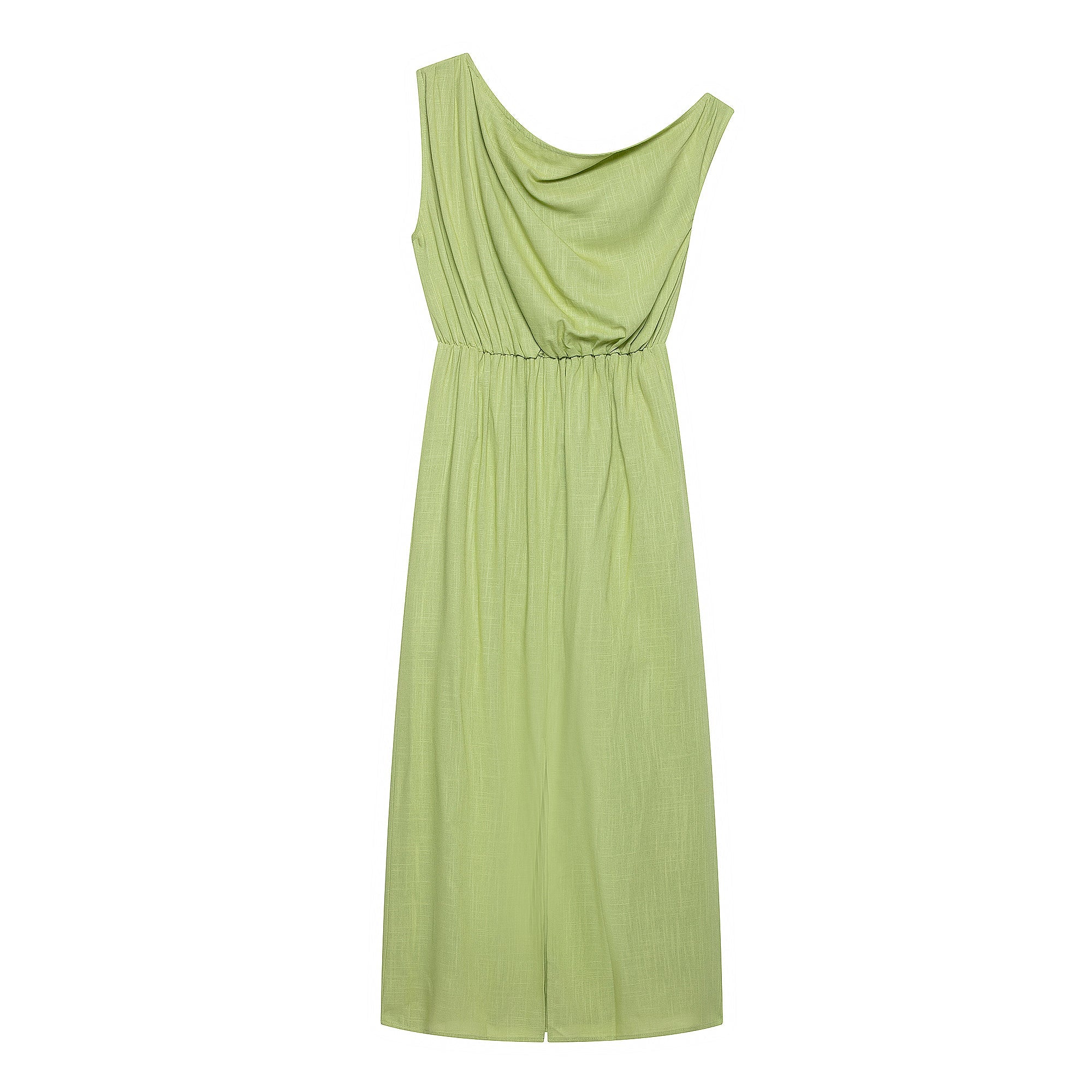 Women Slanted Shoulder One Shoulder Sleeveless Waist Cinching Long Dress