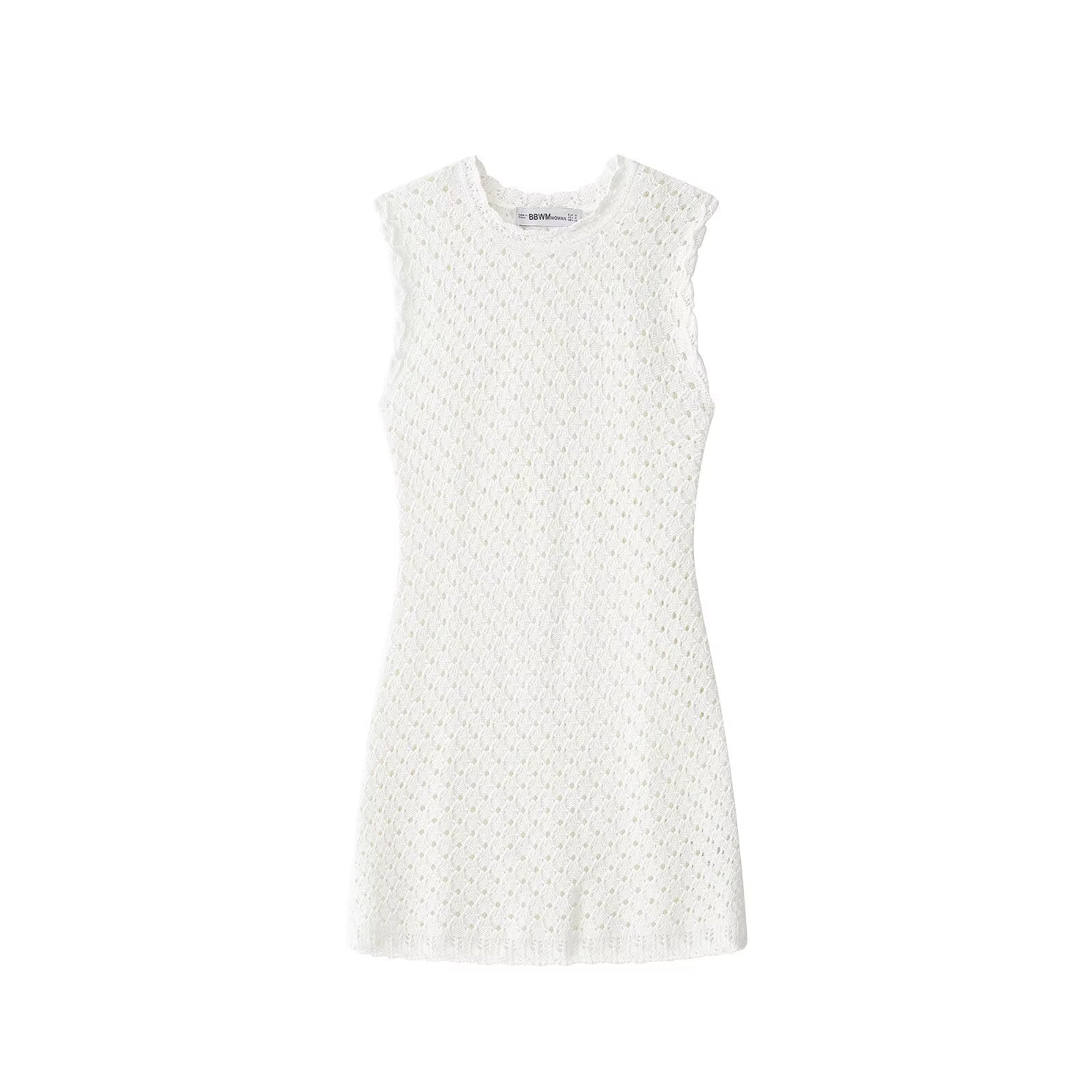 Women Clothing Summer Sleeveless Popular Hollow Out Cutout Knitted Mini Dress