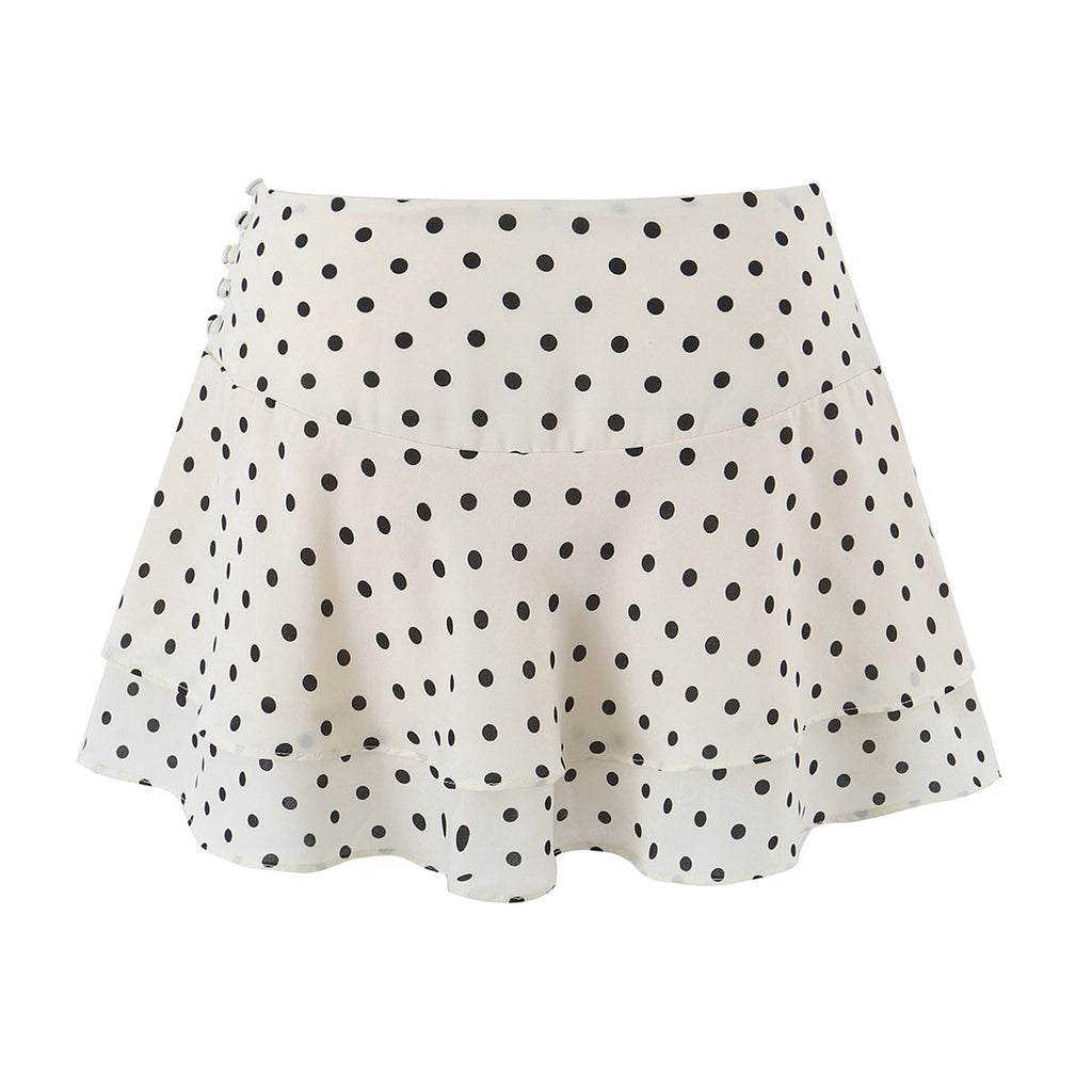 Sexy Polka Dot Brace Top Elegant Slim Fit Bandage Dress Lotus Leaf Skirt Sexy Two Piece Set for Women