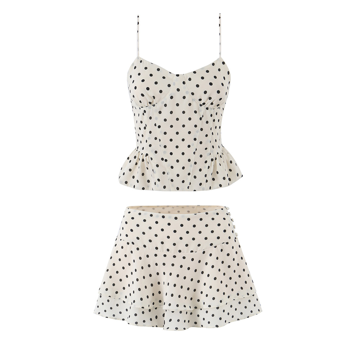 Sexy Polka Dot Brace Top Elegant Slim Fit Bandage Dress Lotus Leaf Skirt Sexy Two Piece Set for Women