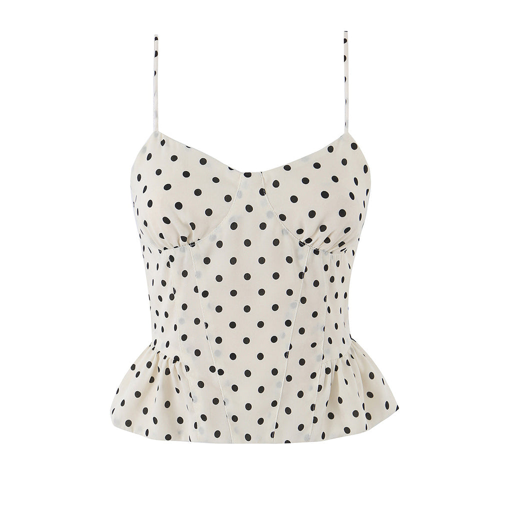 Sexy Polka Dot Brace Top Elegant Slim Fit Bandage Dress Lotus Leaf Skirt Sexy Two Piece Set for Women