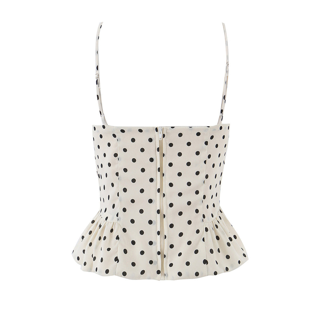 Sexy Polka Dot Brace Top Elegant Slim Fit Bandage Dress Lotus Leaf Skirt Sexy Two Piece Set for Women