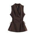Women Clothing Summer Retro Bandage Waist Slimming Double Breasted Vest Jacket