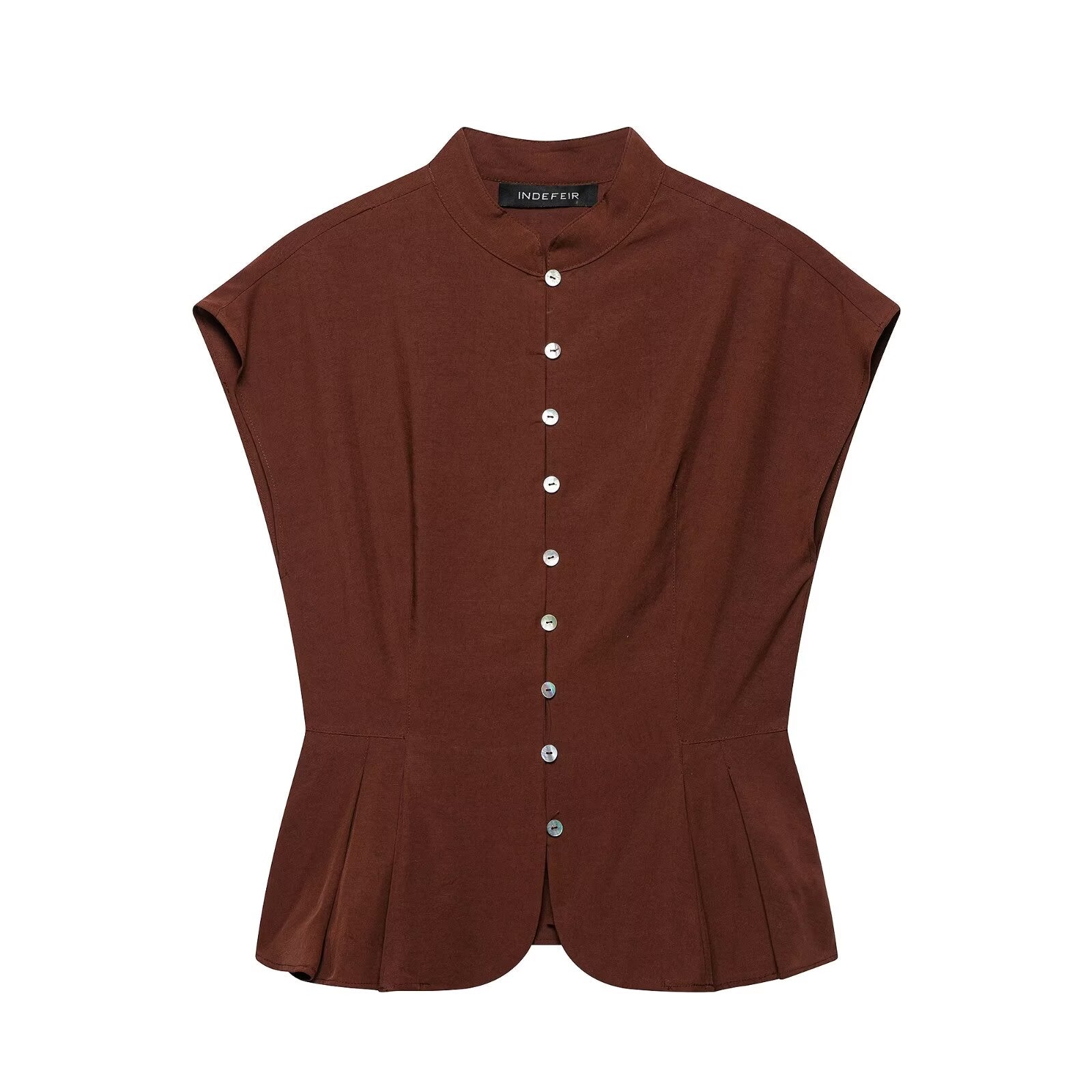 Spring Autumn Graceful Fashionable Women Sleeveless Turtleneck Short Hem Pleated Top