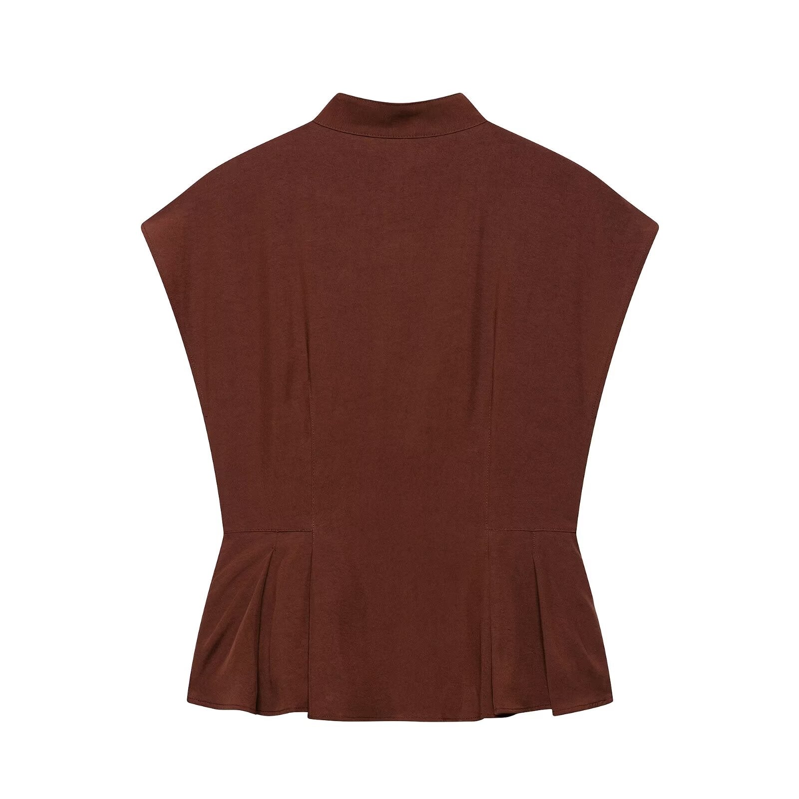 Spring Autumn Graceful Fashionable Women Sleeveless Turtleneck Short Hem Pleated Top