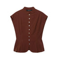 Spring Autumn Graceful Fashionable Women Sleeveless Turtleneck Short Hem Pleated Top