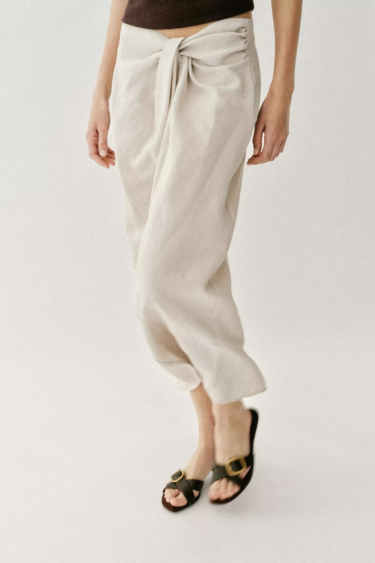 Women Clothing Summer Elegant Pleated Bow Tie Wrapping Towel Midi Skirts