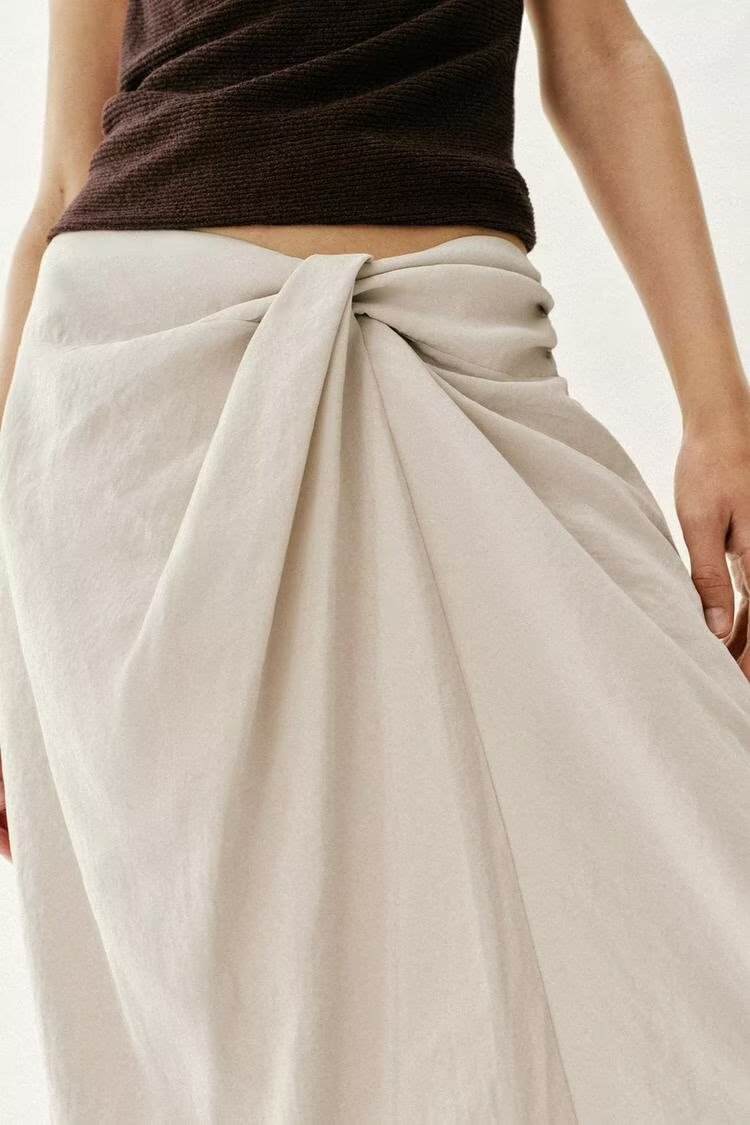 Women Clothing Summer Elegant Pleated Bow Tie Wrapping Towel Midi Skirts