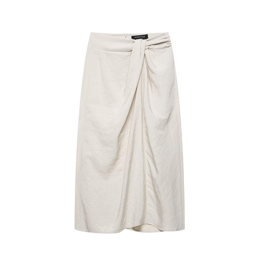 Women Clothing Summer Elegant Pleated Bow Tie Wrapping Towel Midi Skirts