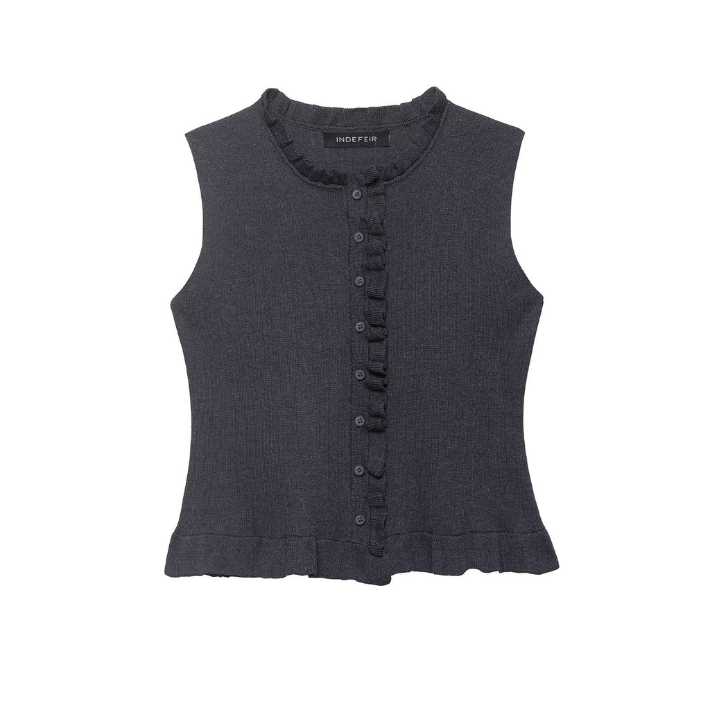 Women Clothing Summer Laminated Decoration Soft round Neck Sleeveless Knitwear