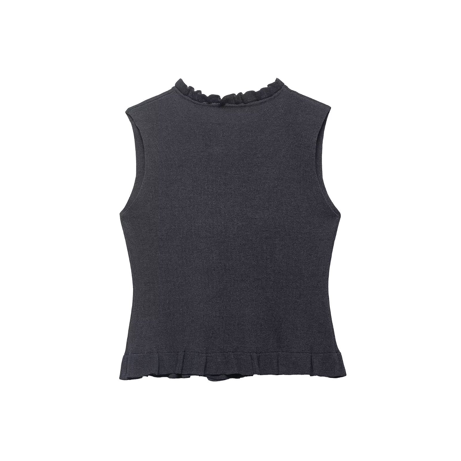 Women Clothing Summer Laminated Decoration Soft round Neck Sleeveless Knitwear