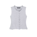 Women Clothing Summer Laminated Decoration Soft round Neck Sleeveless Knitwear