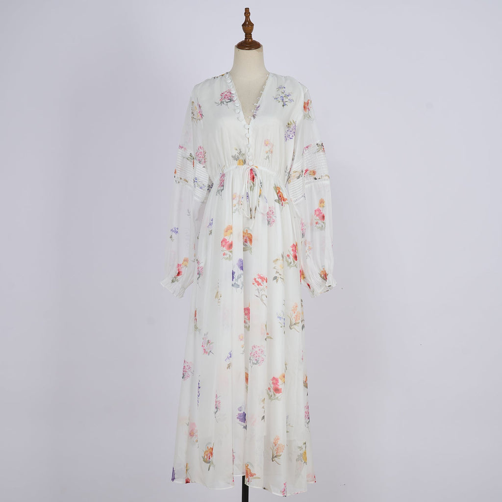 Women Country Style Long Sleeved Fitted Printed Dress That Flatters The Figure And Makes One Look Slimmer