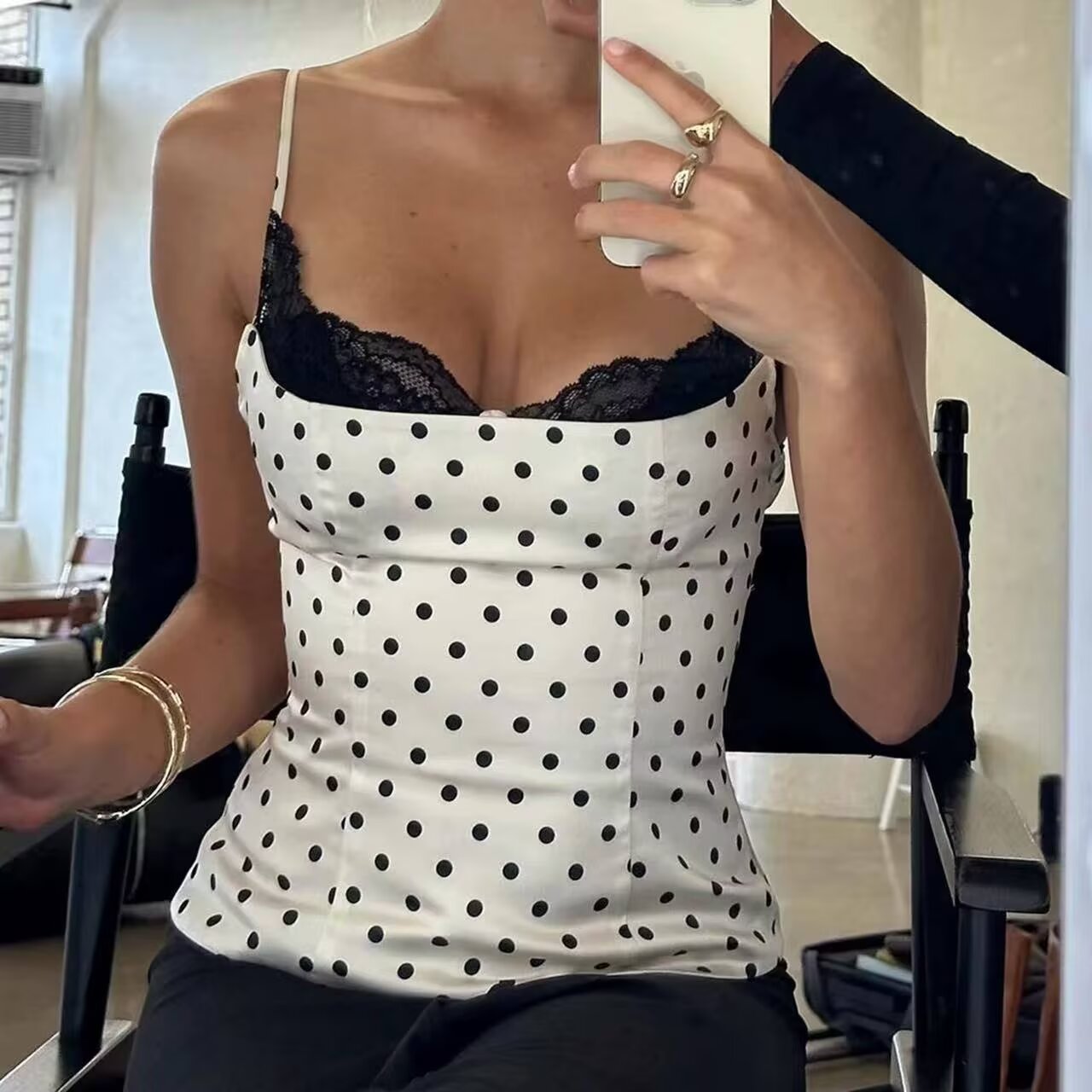 Polka Dot Summer Lace Splicing Sling Vest Slim Fit Slim Sexy Top