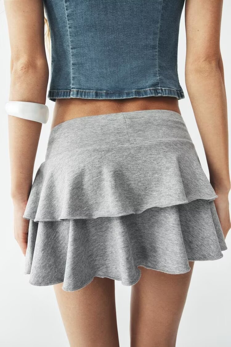 Women Clothing Summer Sweet Tie Neck Cotton Laminated Decoration Mini Skirt