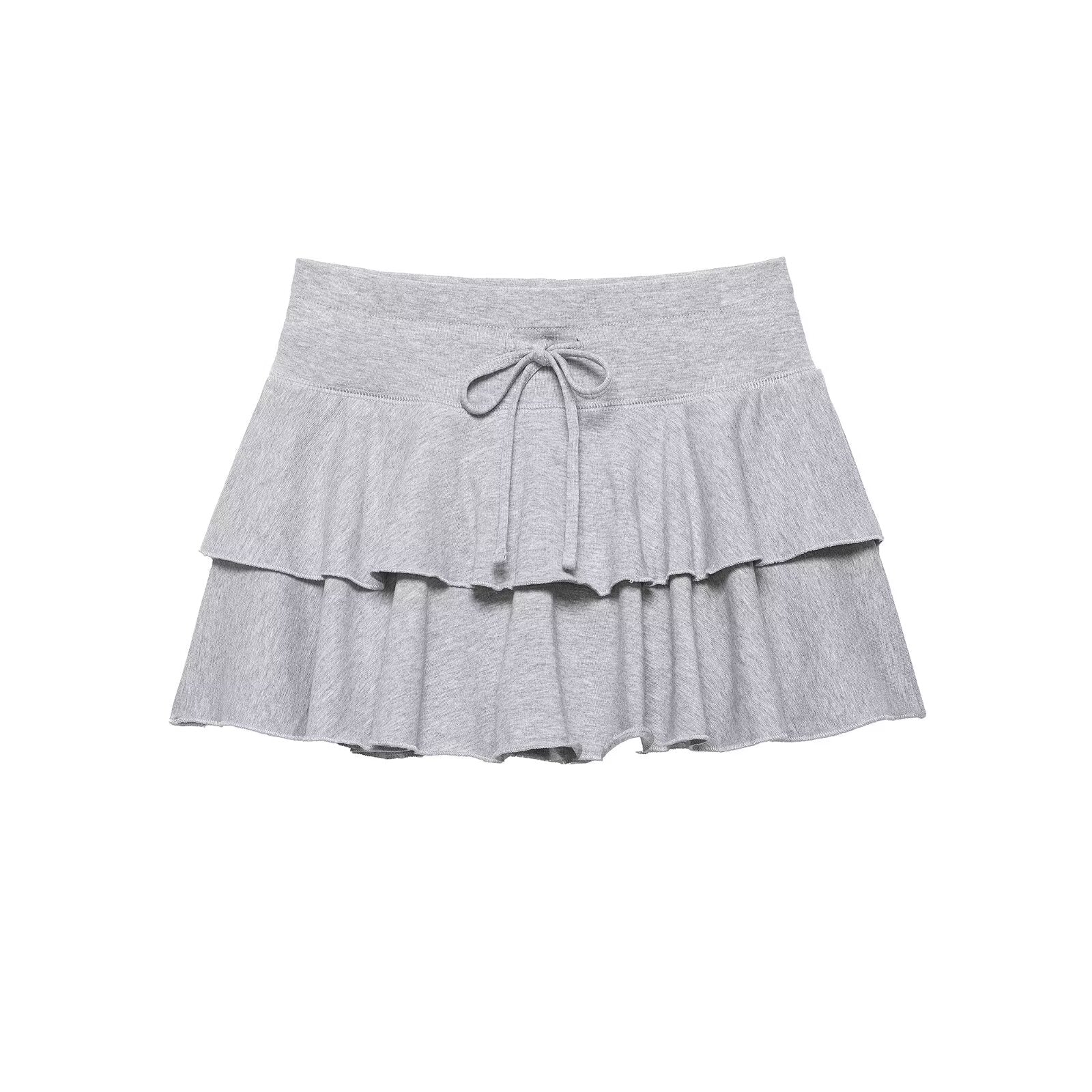 Women Clothing Summer Sweet Tie Neck Cotton Laminated Decoration Mini Skirt