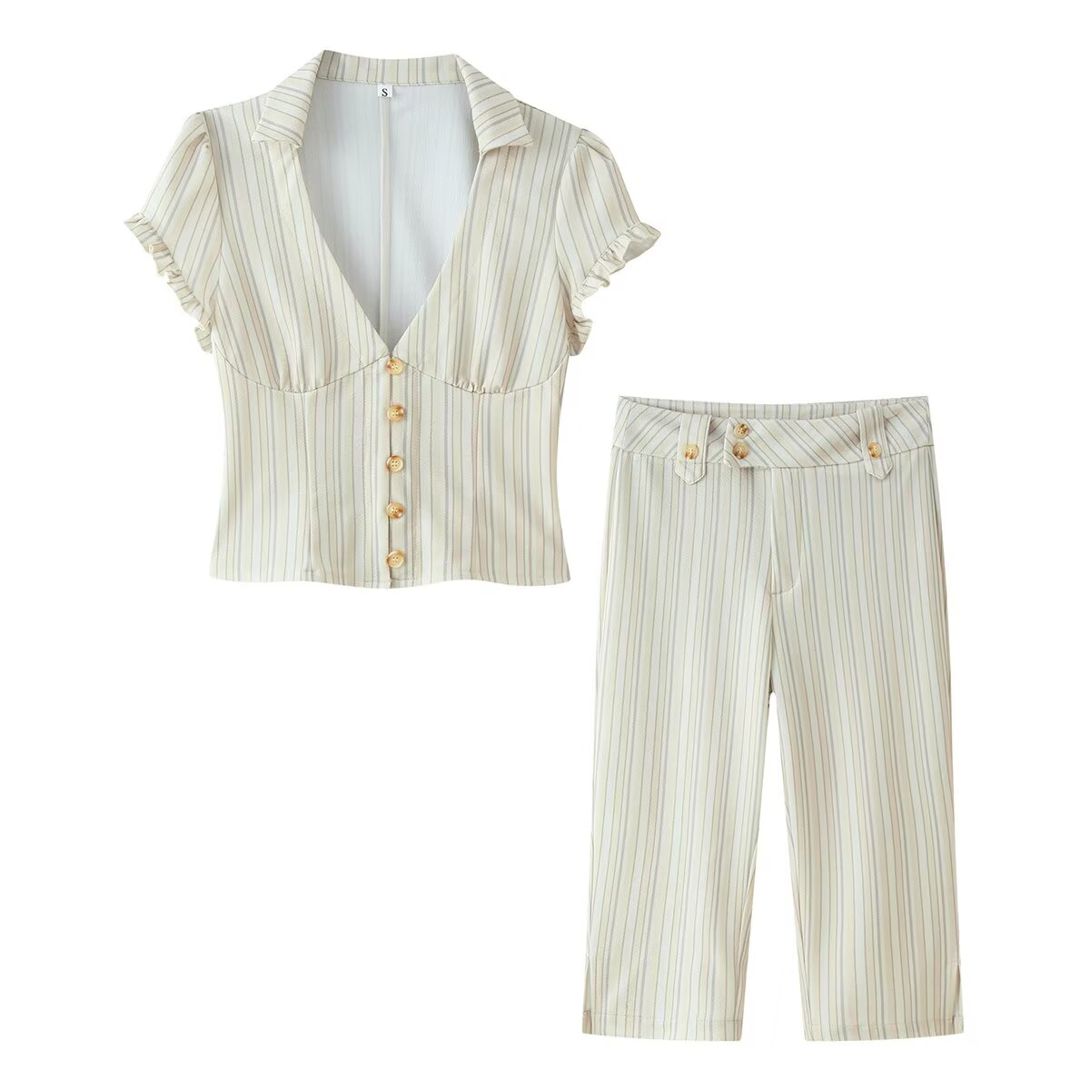 Women Clothing Spring Sexy Button Short Sleeve Top Pant Sets