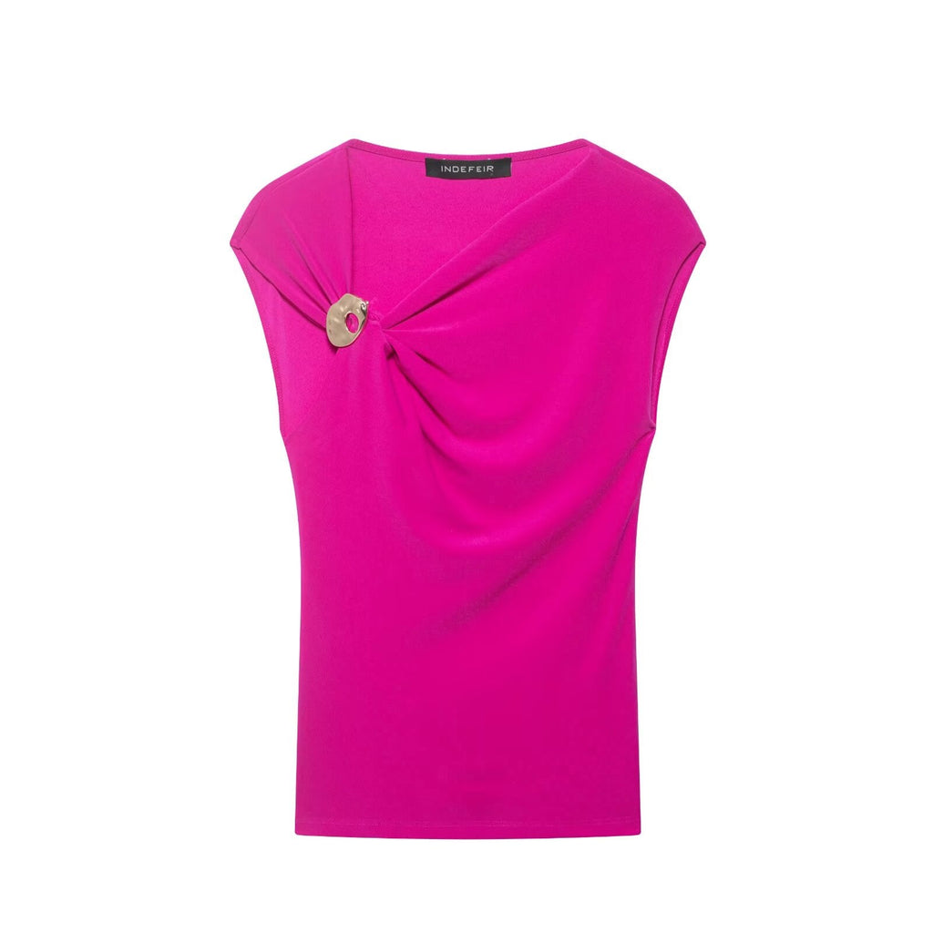 Women Clothing Summer Sleeveless Asymmetric Collar Pleated Pullover Top