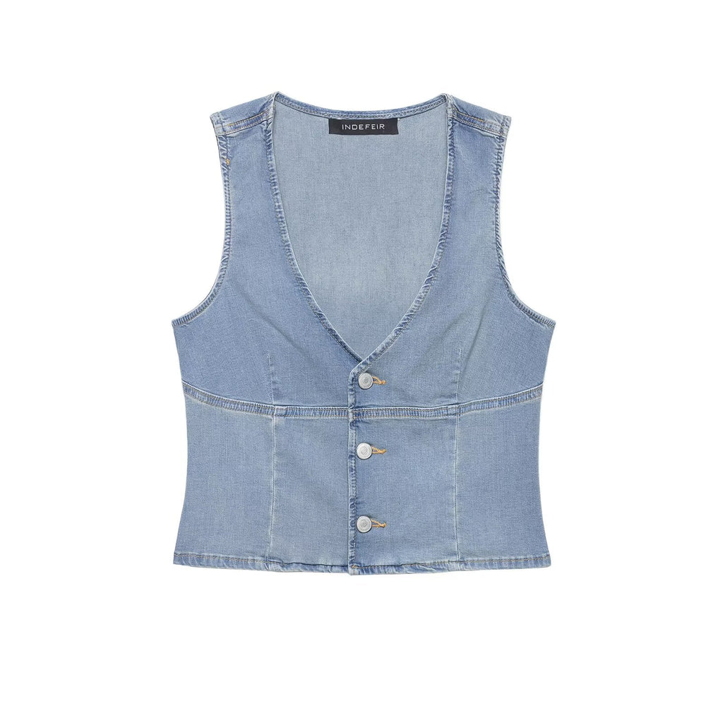 Women Clothing Summer Casual Sleeveless V neck Denim Slim Vest Top Women
