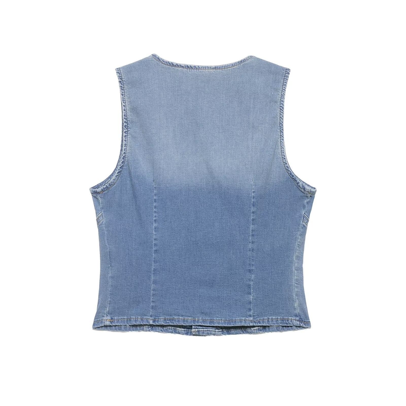 Women Clothing Summer Casual Sleeveless V neck Denim Slim Vest Top Women