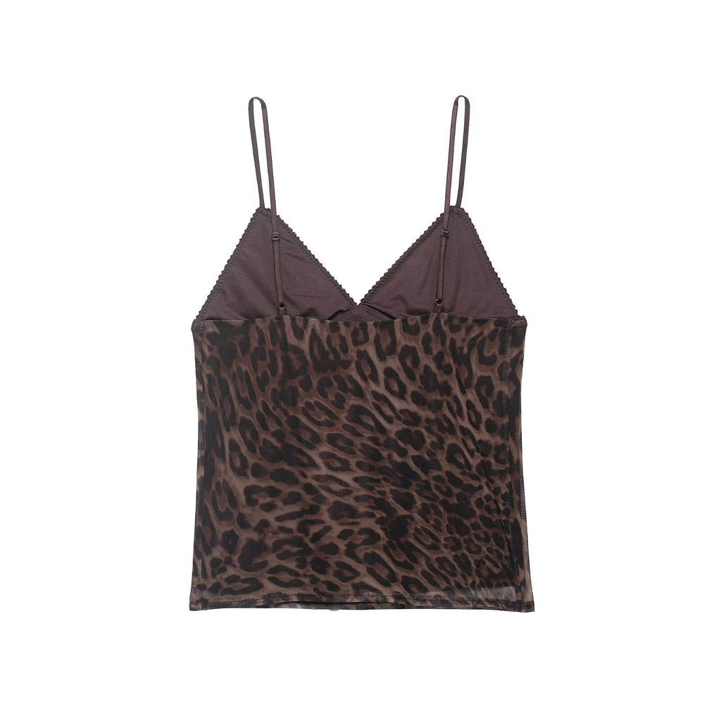 Women Clothing Summer Leopard Print Silk Net Sling Silk Net Skirt
