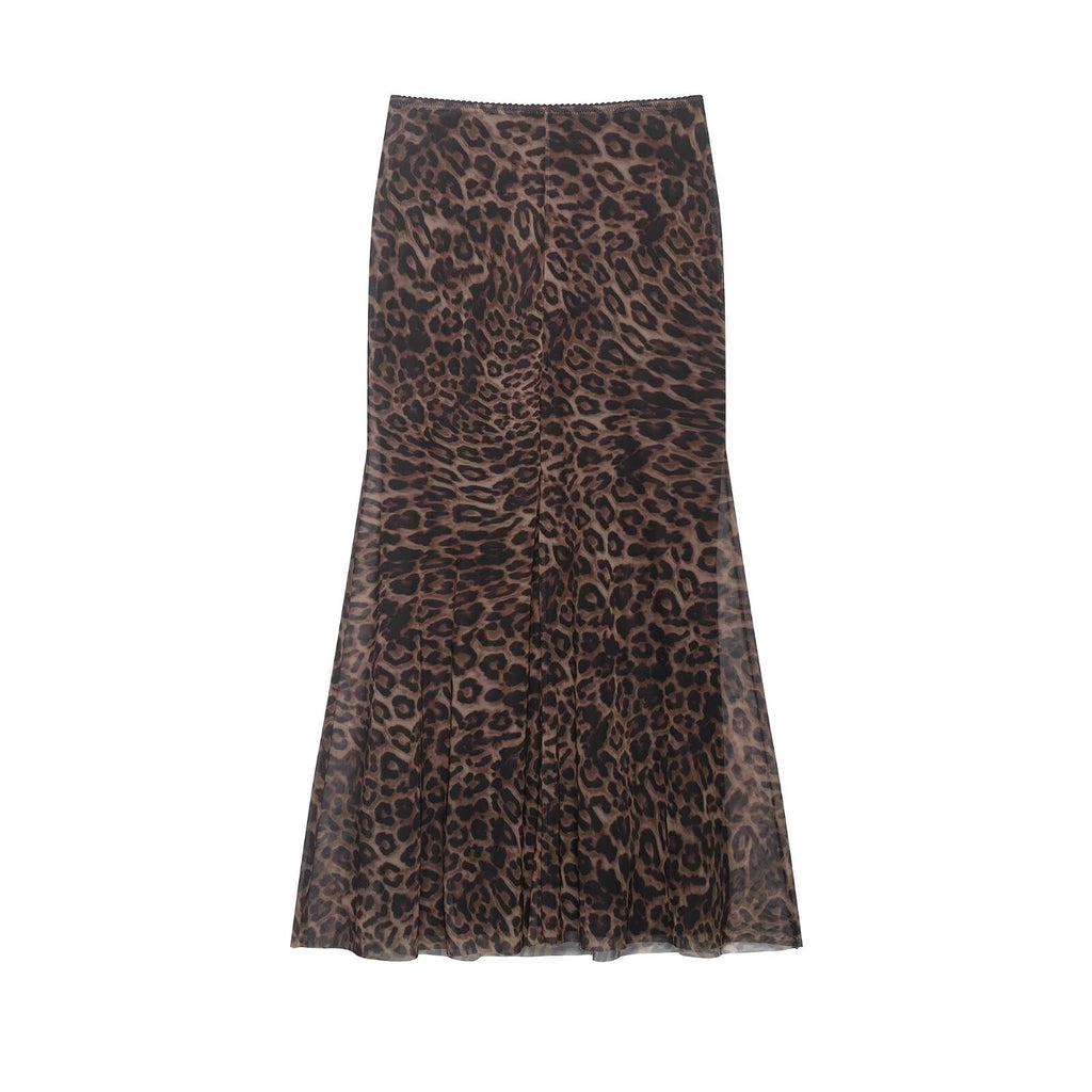 Women Clothing Summer Leopard Print Silk Net Sling Silk Net Skirt