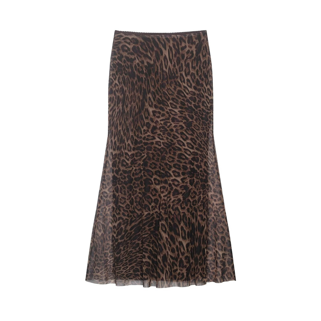 Women Clothing Summer Leopard Print Silk Net Sling Silk Net Skirt