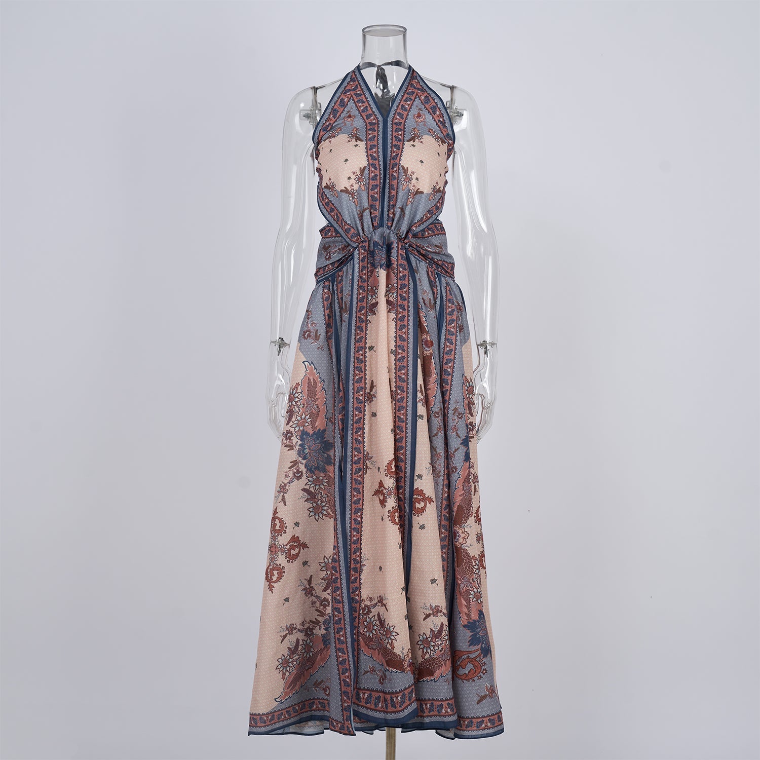 Women Printed Halter Neck One Piece Dress