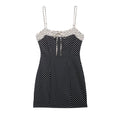 Women Clothing Summer Casual round Neck Polka Dot Stitching Strap Dress Women